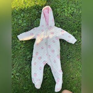 Quilted Pink Strawberry Kids Footie